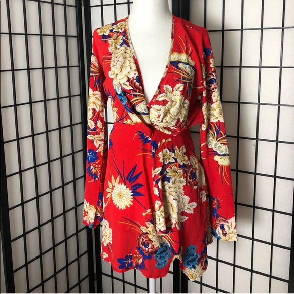Red Floral long sleeve wrap dress from PLT available in size 0 - Picture 8 of 8
